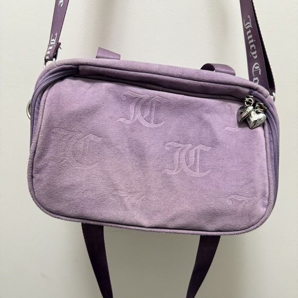 Juicy Couture Purple Velour Cooler Lunch Bag Rhinestone Heart Zipper - Picture 4 of 6